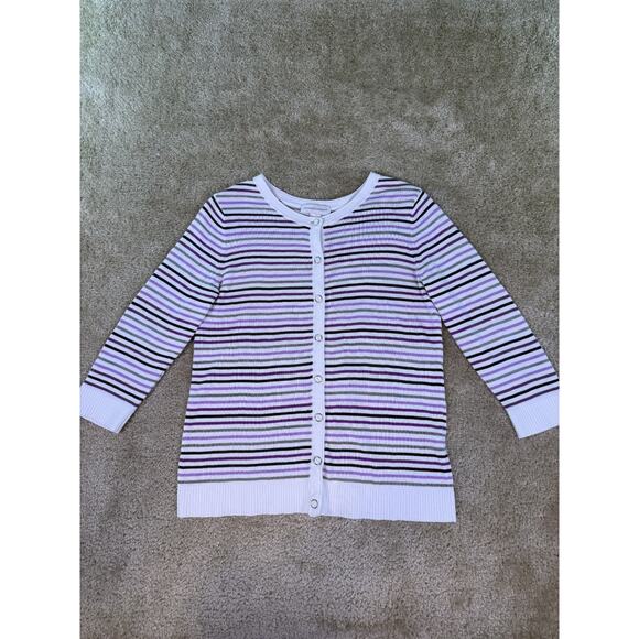 Christopher & Banks Cardigan Sweater White Purple Striped Size Small Shirt E325 - Picture 1 of 8
